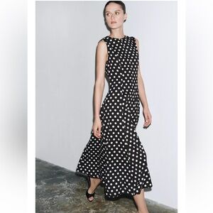 NWT Zara Black Dress with White Polka Dots